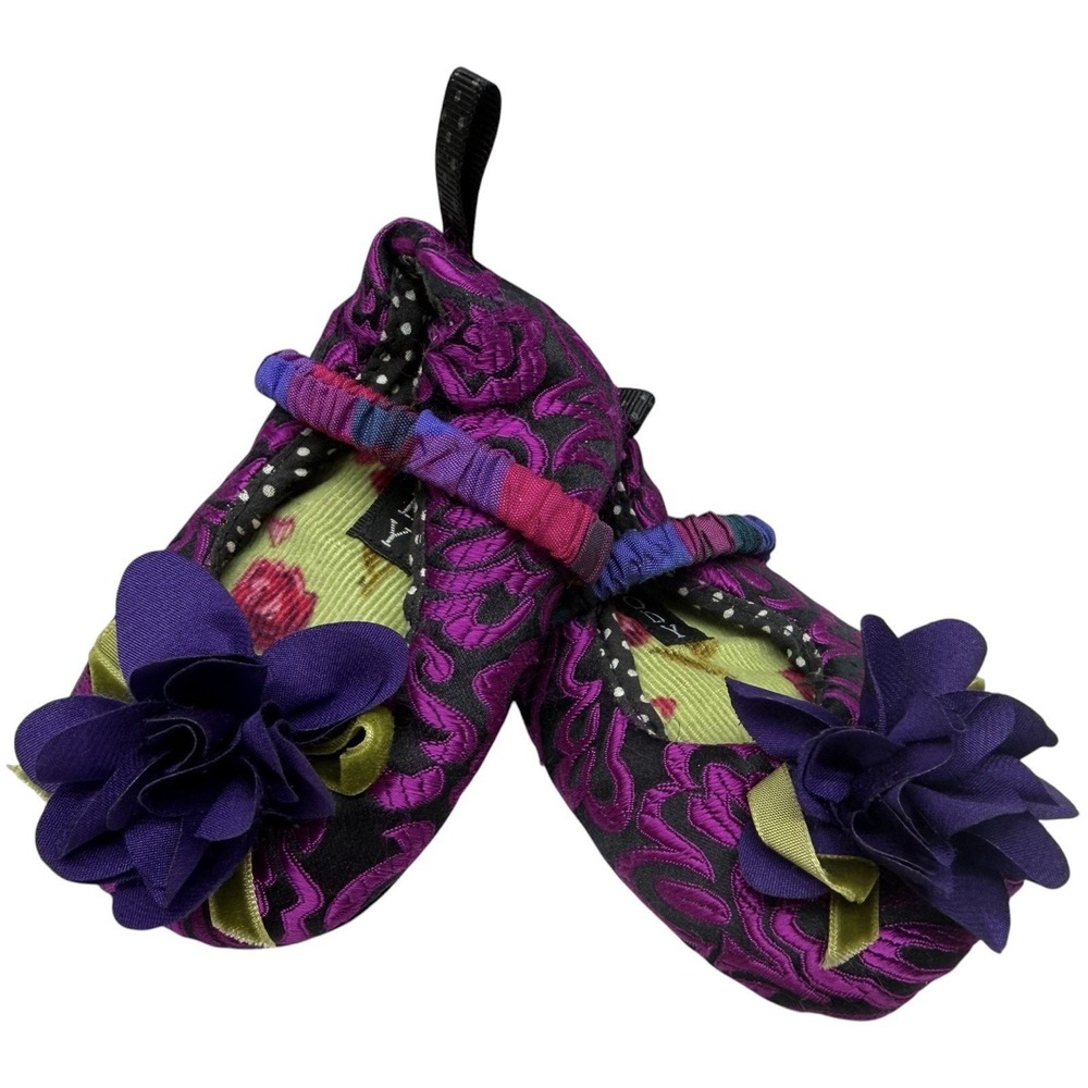 Goody Infant Baby Soft Sole Crib Shoes Floral Purple‎ Black Size 2-3 Prewalker
